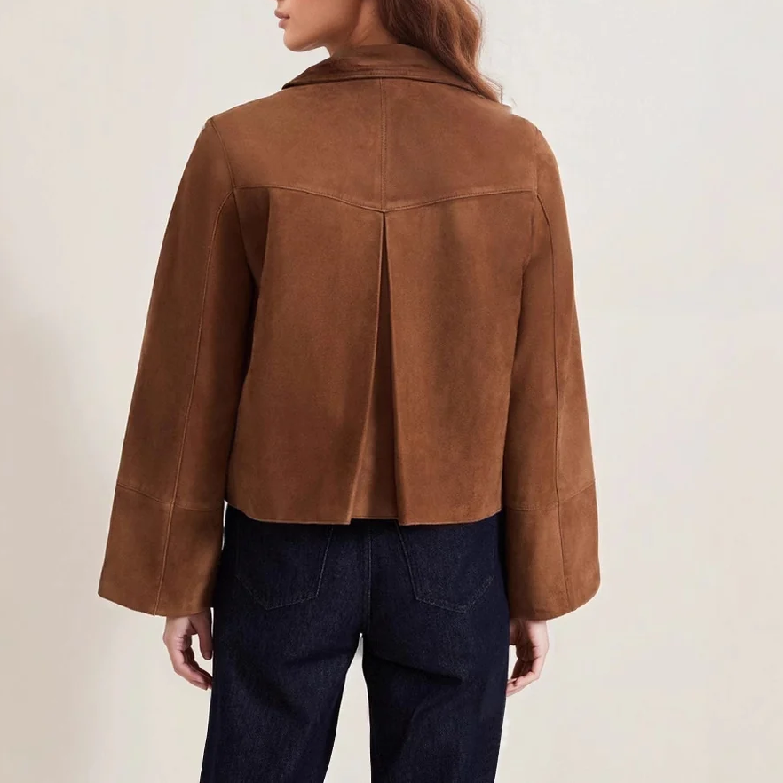 Faux Suede Button Front Cropped Jacket