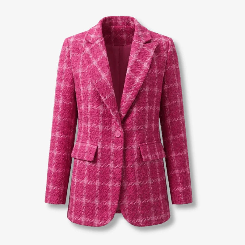 Rose Red Plaid Tailored Long Sleeve Blazer Jacket