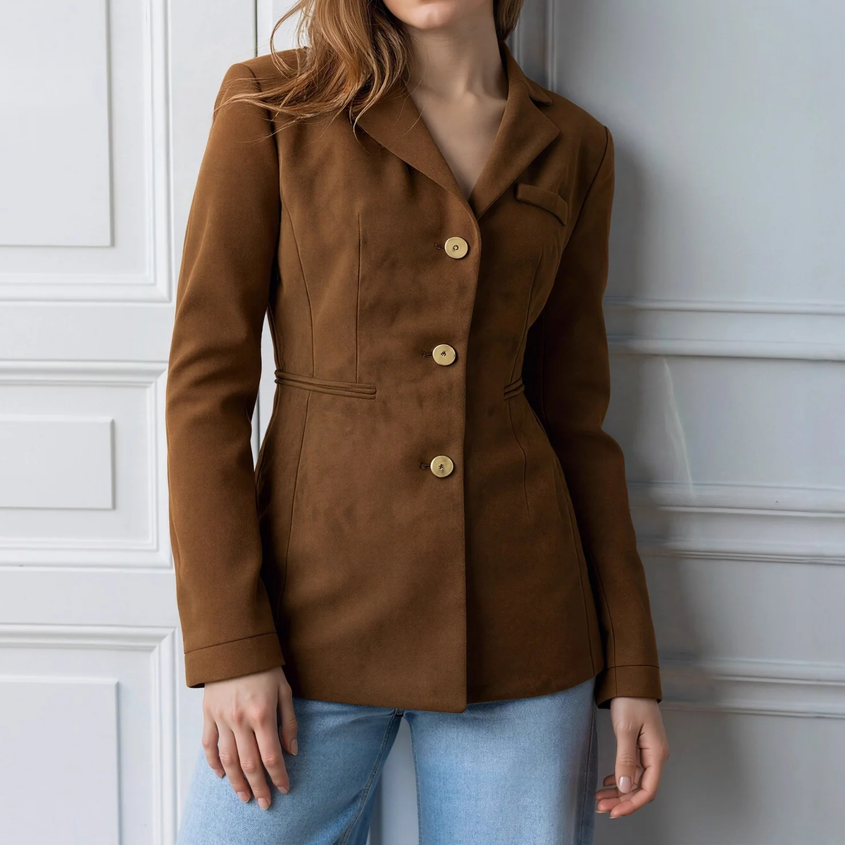 Tailored Button Front Long Sleeve Blazer Coat